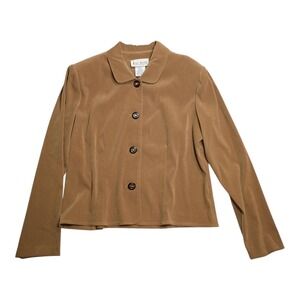 Vintage Miss Dorby Blazer Faux Suede Womens 14 Tan Button 90s Academia Office